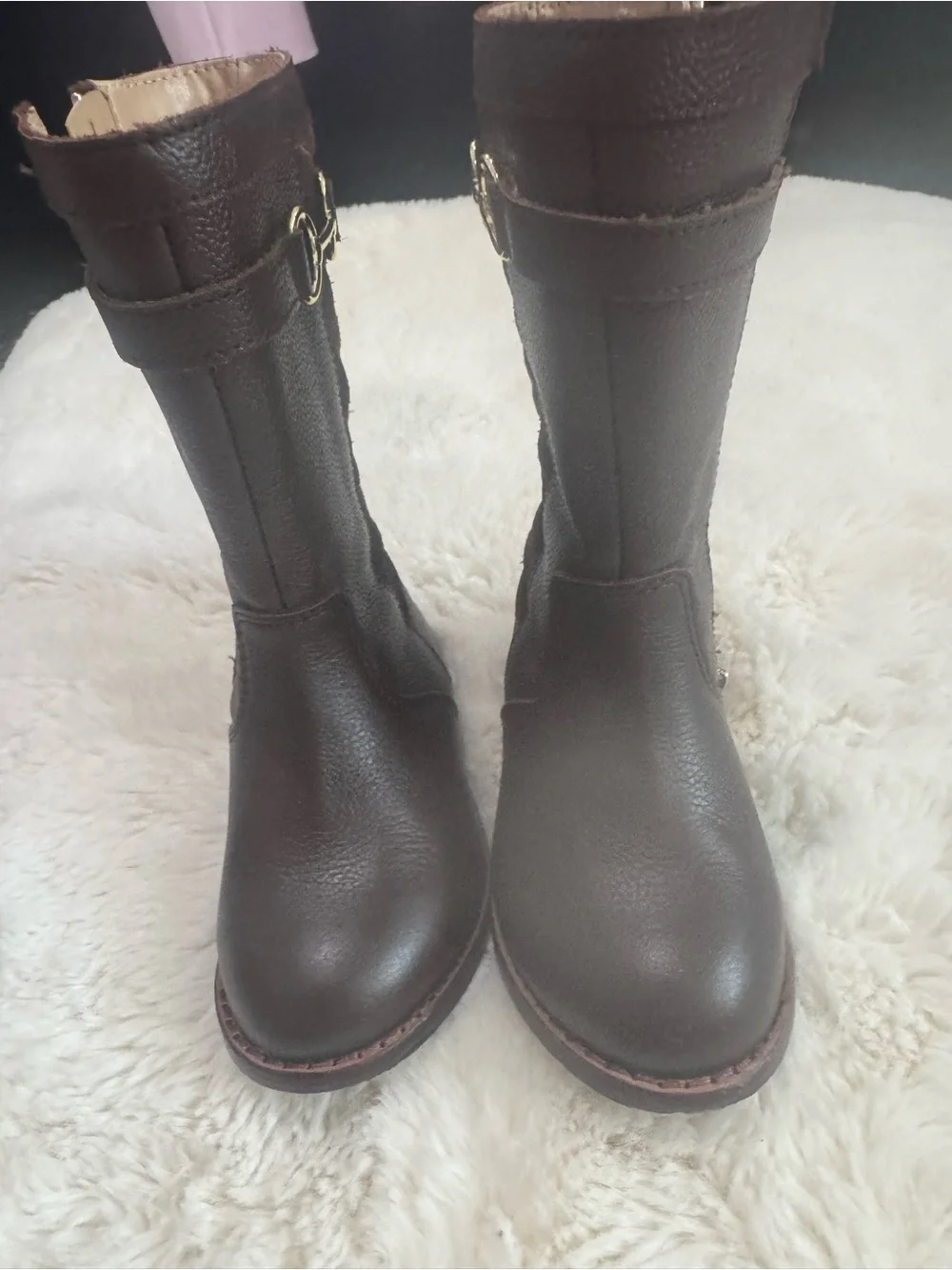 Janie and Jack Dark Brown Quilted Riding Boots with Gold Bit